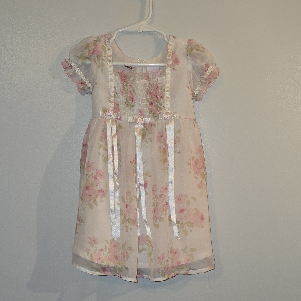 Elegant Floral Kids Dress in Pink and White LOT-O